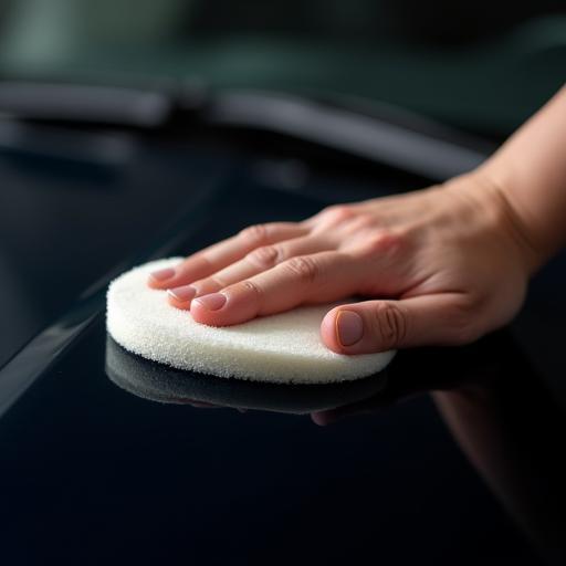 Hand waxing car bonnet